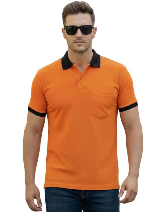Men's Regular Fit Polo T-Shirt Half Sleeve with Contrast Collar & Pocket | Comfortable and Stylish, Perfect for Men & Boys