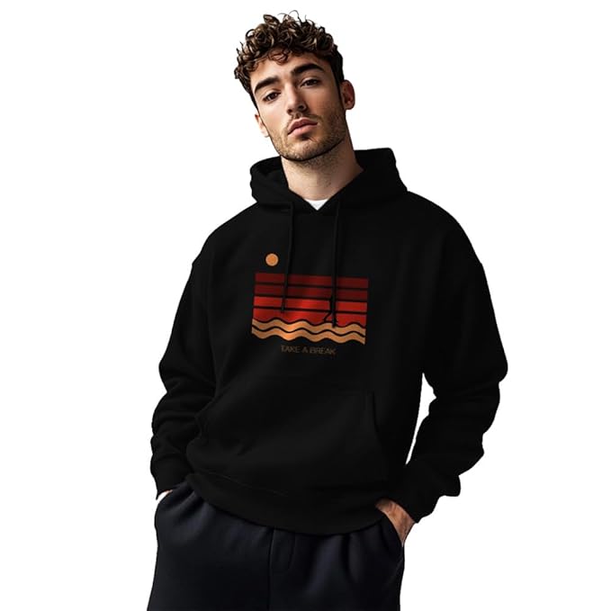 NOBERO Printed Hoodies for Man | 280 GSM Rich Cotton Fleece Hooded Full Sleeve Sweatshirt for Man | Stylish Casual Wear Winter Hoodies for Men