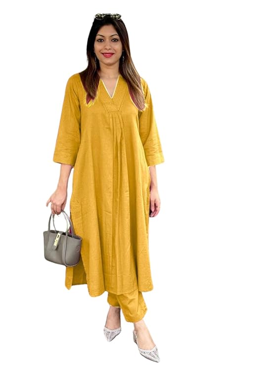 Women's Cotton Plain Coard set A-Line Straight Kurti With Pant
