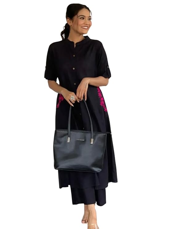 Prarthana Enterprises Women's Cotton Embroiderd Long A-Line Kurti with Palazzo
