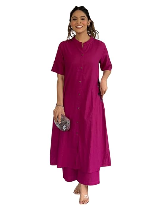 Prarthana Enterprises Women's Cotton Embroiderd Long A-Line Kurti with Palazzo