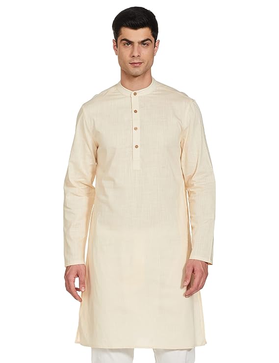 Symbol Men's 100% Cotton Solid Long Length Casual Kurta - Regular Fit