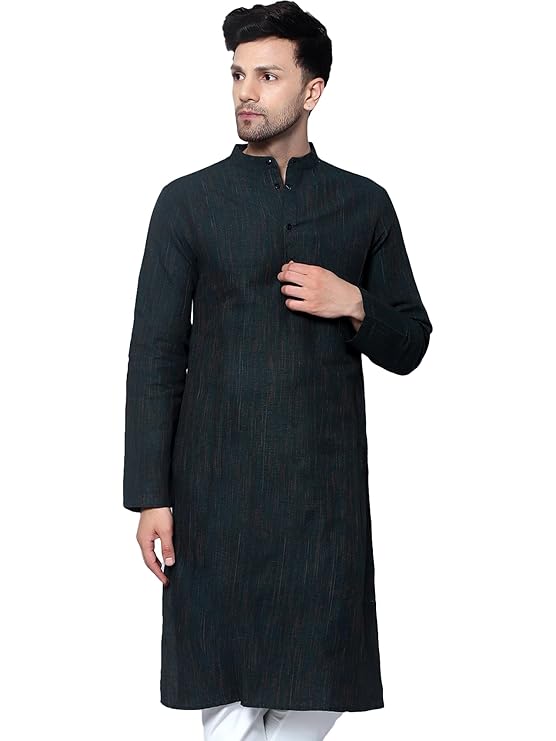 Men's Cotton Regular Textured Long Kurta Full Sleeves - Casual Ethnic Wear