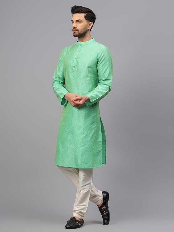 Men's Silk Blend Jacquard Kurta Set with Off-White Pant Style Pajama | Festive&Wedding-Ethnic-Wear