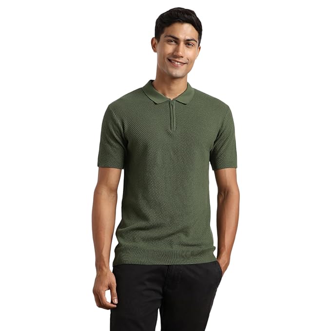 NOBERO Men's Cascade Zip Textured Polo Shirt - 100% Cotton Flat Knit, Regular Fit, Classic Polo Collar with Placket, Vibrant Hues, Soft & Breathable Casual Wear