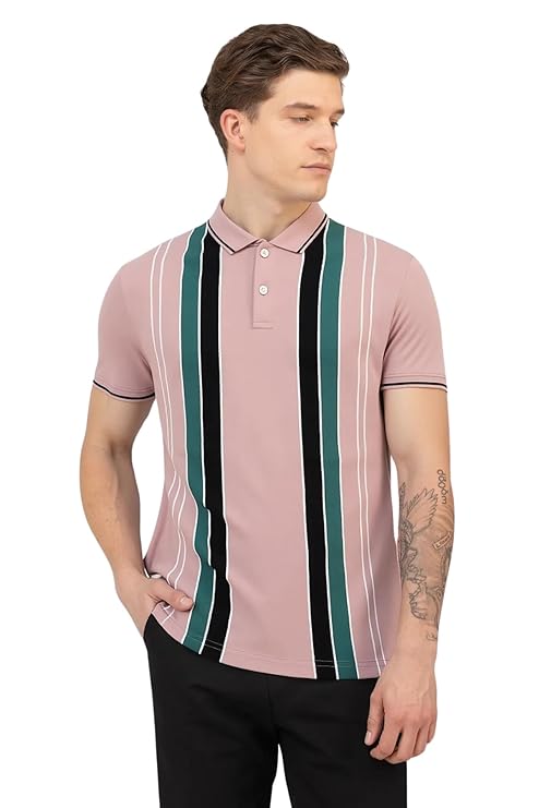 SANE ORIGINALS Textured Polo T-Shirt for Men in Vertical Stripes