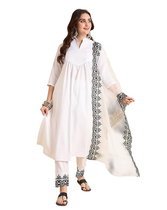 SheWill Blue Silk Blend Kurta Set with Zari and Thread Work Embroidery with Pant and Dupatta Traditional Ethnic Wear for Women
