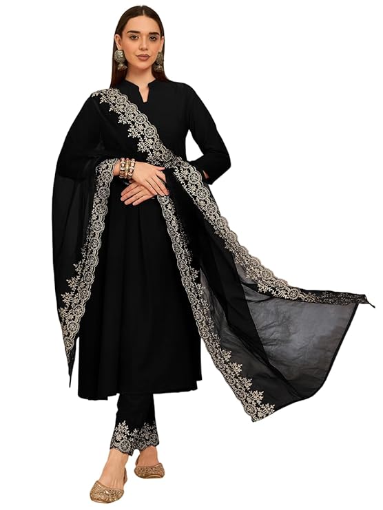 SheWill Blue Silk Blend Kurta Set with Zari and Thread Work Embroidery with Pant and Dupatta Traditional Ethnic Wear for Women