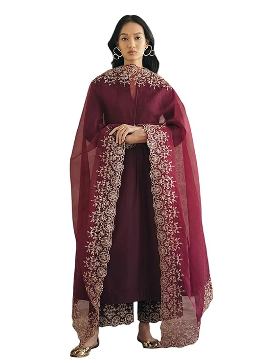 SheWill Blue Silk Blend Kurta Set with Zari and Thread Work Embroidery with Pant and Dupatta Traditional Ethnic Wear for Women