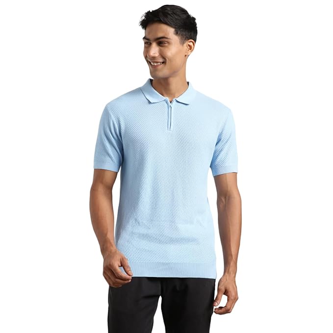 NOBERO Men's Cascade Zip Textured Polo Shirt - 100% Cotton Flat Knit, Regular Fit, Classic Polo Collar with Placket, Vibrant Hues, Soft & Breathable Casual Wear