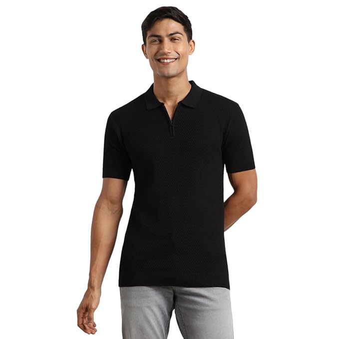 NOBERO Men's Cascade Zip Textured Polo Shirt - 100% Cotton Flat Knit, Regular Fit, Classic Polo Collar with Placket, Vibrant Hues, Soft & Breathable Casual Wear