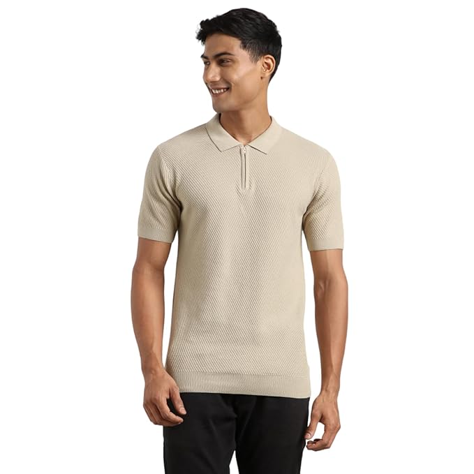 NOBERO Men's Cascade Zip Textured Polo Shirt - 100% Cotton Flat Knit, Regular Fit, Classic Polo Collar with Placket, Vibrant Hues, Soft & Breathable Casual Wear