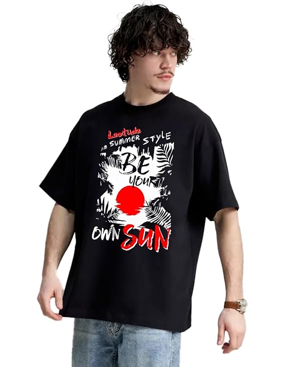 LEOTUDE Men's Cottonblend Oversized Half Sleeve Round Neck Regular Fit T-shirt
