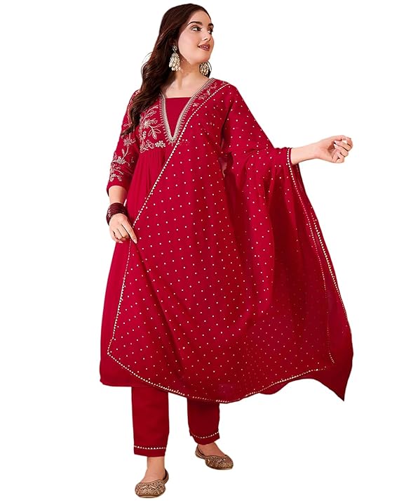 Set for Women - Maroon Velvet Zari Sequence Cording Embroidered Kurta with Pant and Cutwork Organza Dupatta