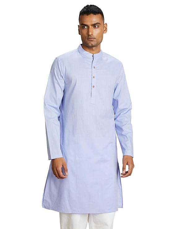 Symbol Men's 100% Cotton Solid Long Length Casual Kurta - Regular Fit