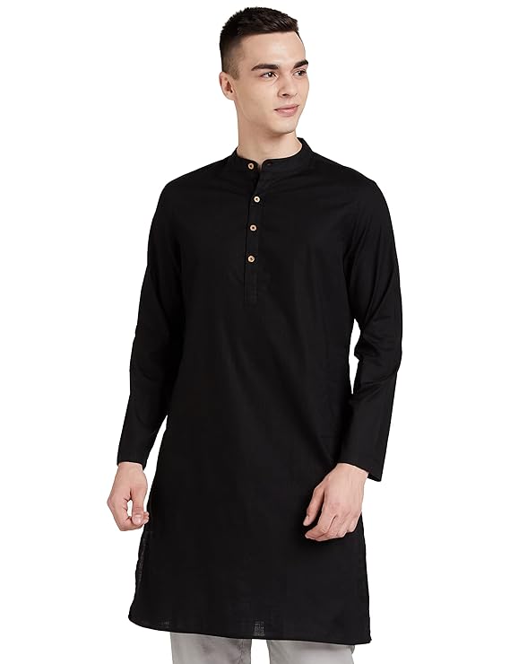 Symbol Men's 100% Cotton Solid Long Length Casual Kurta - Regular Fit