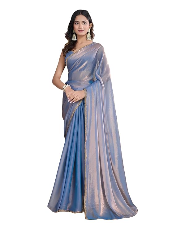 Women's Soft Zimmy Choo Fandy Silk Saree With Hand Work Lace Boarder & Comes With Unstitched Blouse Piece
