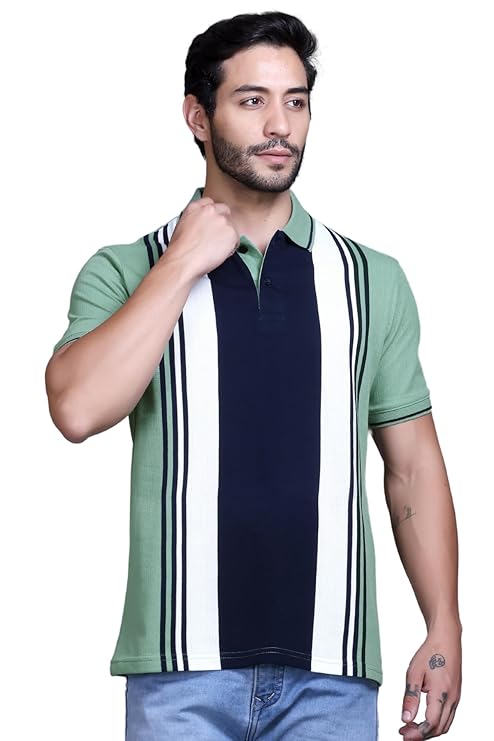 SANE ORIGINALS Textured Polo T-Shirt for Men in Vertical Stripes