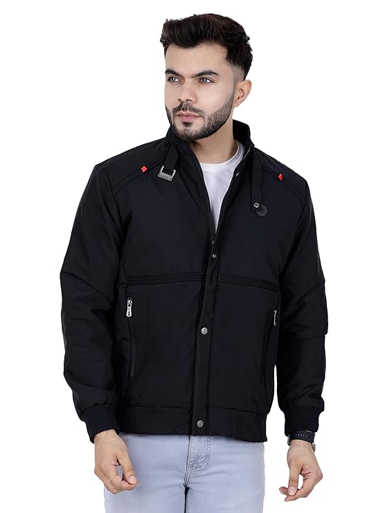 Full Sleeves Bomber Jacket for Men | TPU Men's Standing Collar Lightweight Winter Jacket, Regular Fit