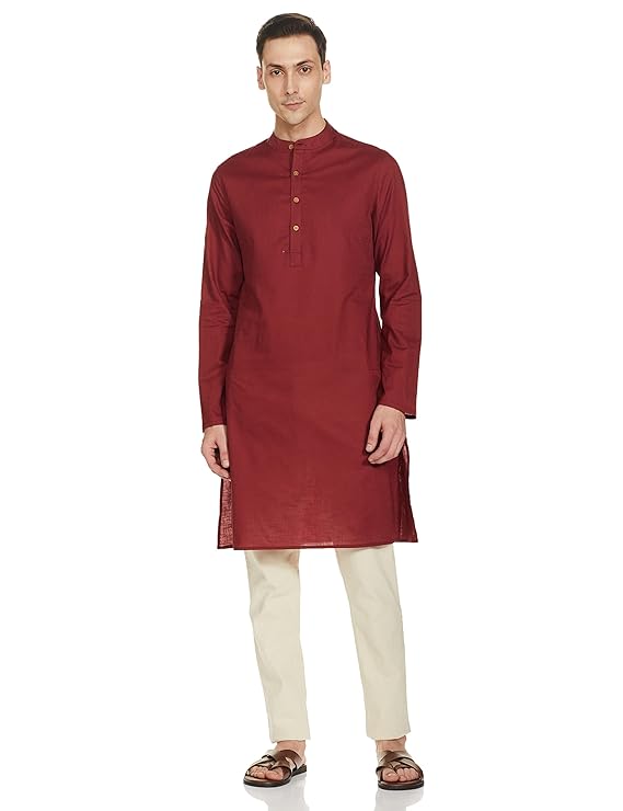 Symbol Men's 100% Cotton Solid Long Length Casual Kurta - Regular Fit