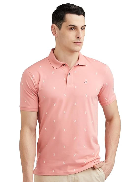 Peter England Men's Cotton Regular Fit Half Sleeve Printed Polo T-Shirt | Stretchable Lycra Comfort | Premium Single Jersey Fabric