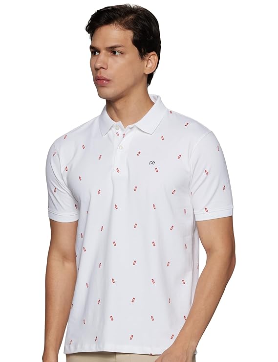 Peter England Men's Cotton Regular Fit Half Sleeve Printed Polo T-Shirt | Stretchable Lycra Comfort | Premium Single Jersey Fabric