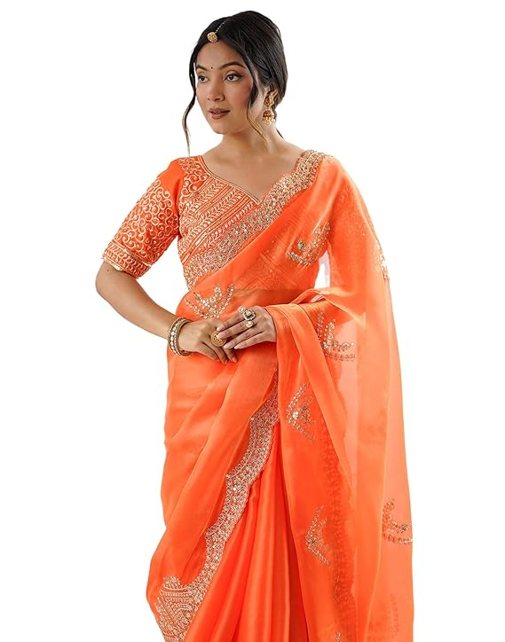 Women's Tissue Soft Silk Embroidered Saree With Unstitched Blouse