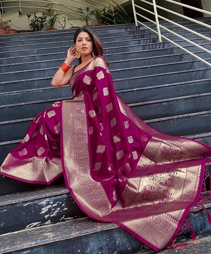 Women's Kanjivaram Art Silk Saree Soft Banarasi Style Sari With Blouse Piece For Wedding