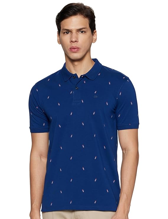 Peter England Men's Cotton Regular Fit Half Sleeve Printed Polo T-Shirt | Stretchable Lycra Comfort | Premium Single Jersey Fabric