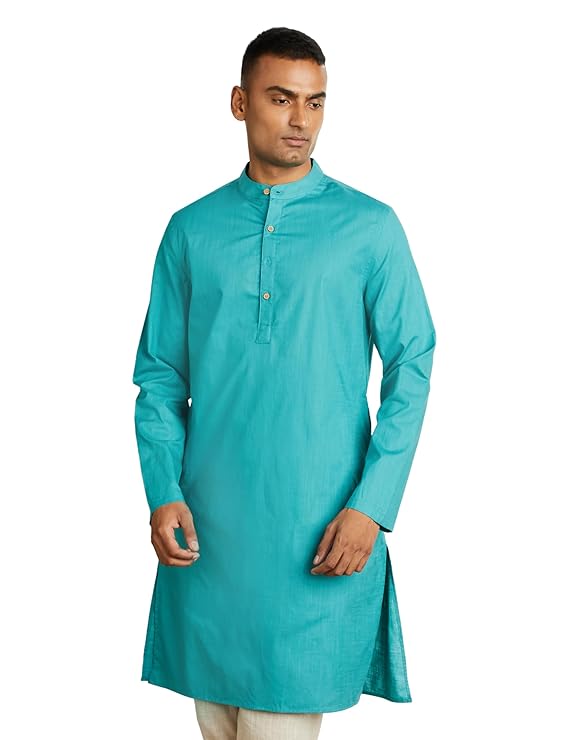 Symbol Men's 100% Cotton Solid Long Length Casual Kurta - Regular Fit