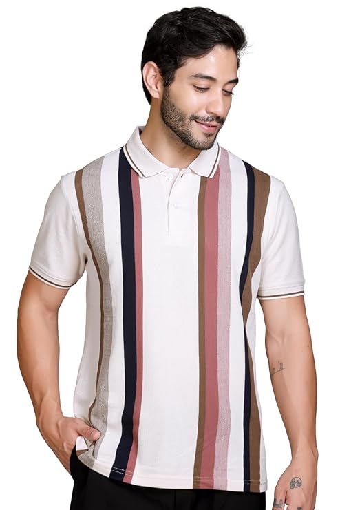 SANE ORIGINALS Textured Polo T-Shirt for Men in Vertical Stripes