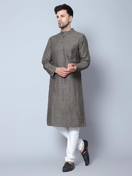 Men's Cotton Regular Textured Long Kurta Full Sleeves - Casual Ethnic Wear