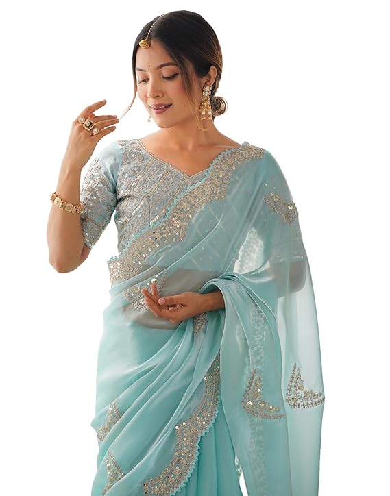 Women's Tissue Soft Silk Embroidered Saree With Unstitched Blouse