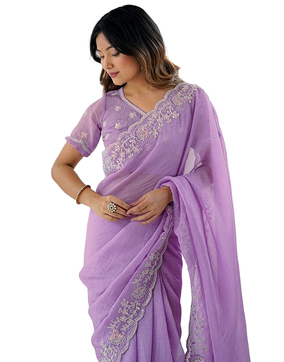 Women's Tissue Soft Silk Embroidered Saree With Unstitched Blouse