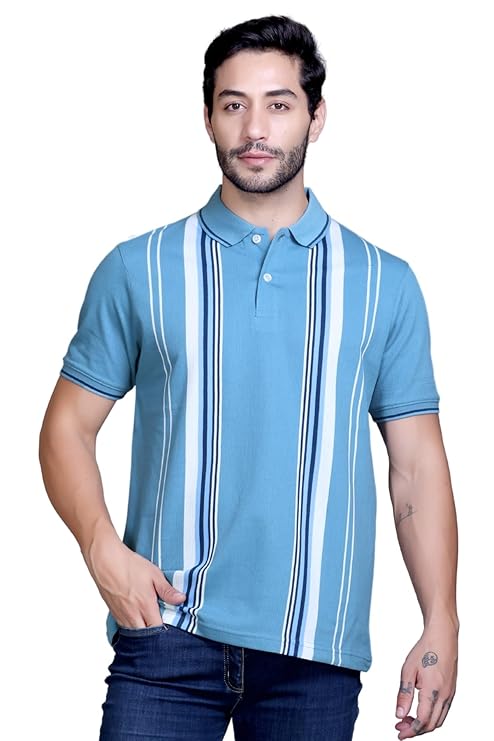 SANE ORIGINALS Textured Polo T-Shirt for Men in Vertical Stripes