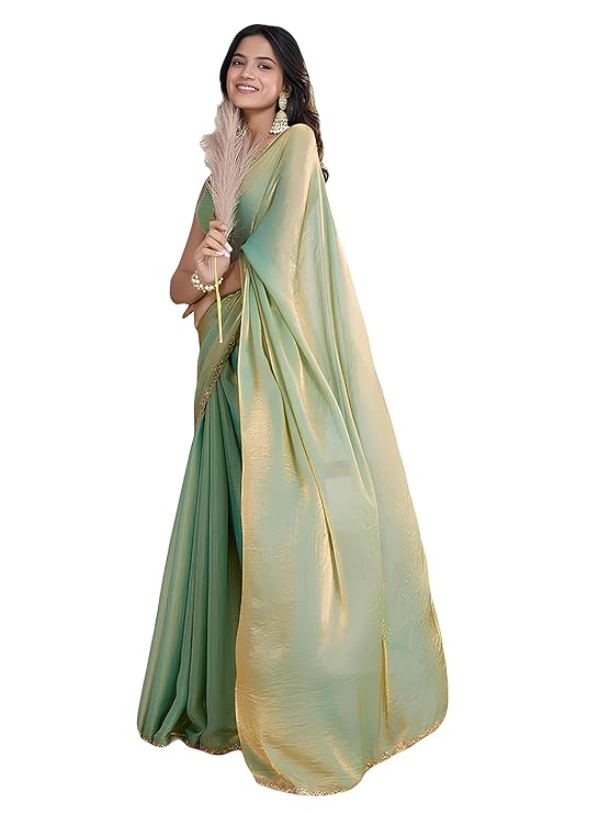 Women's Soft Zimmy Choo Fandy Silk Saree With Hand Work Lace Boarder & Comes With Unstitched Blouse Piece