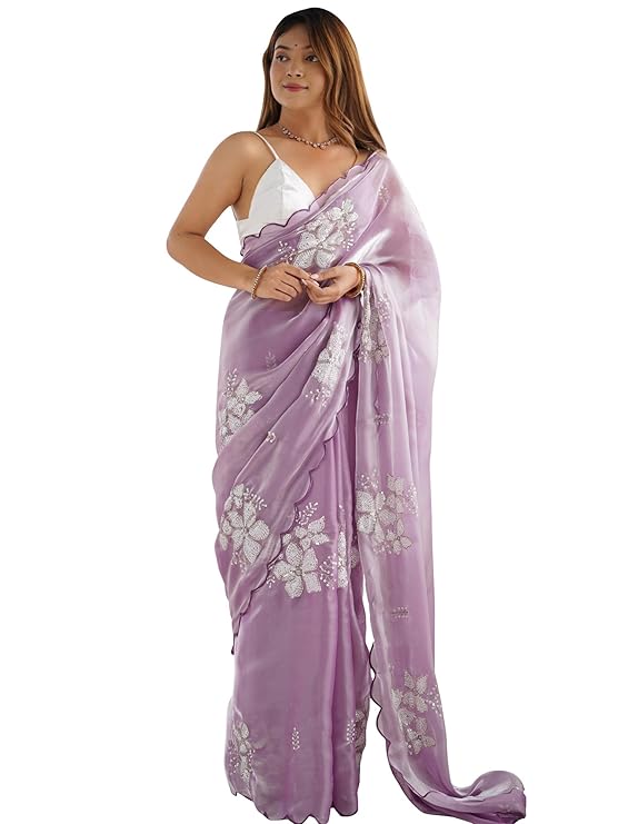 Women's Shimmer Organza Sequence Embroidery Saree With Unstitched Blouse Piece