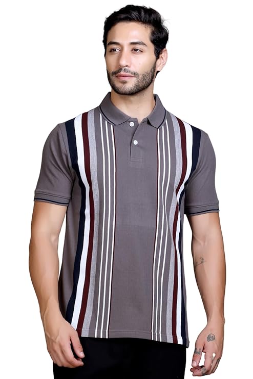 SANE ORIGINALS Textured Polo T-Shirt for Men in Vertical Stripes