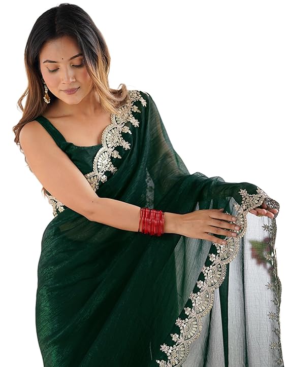 Women's Tissue Soft Silk Embroidered Saree With Unstitched Blouse