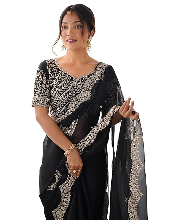 Women's Tissue Soft Silk Embroidered Saree With Unstitched Blouse