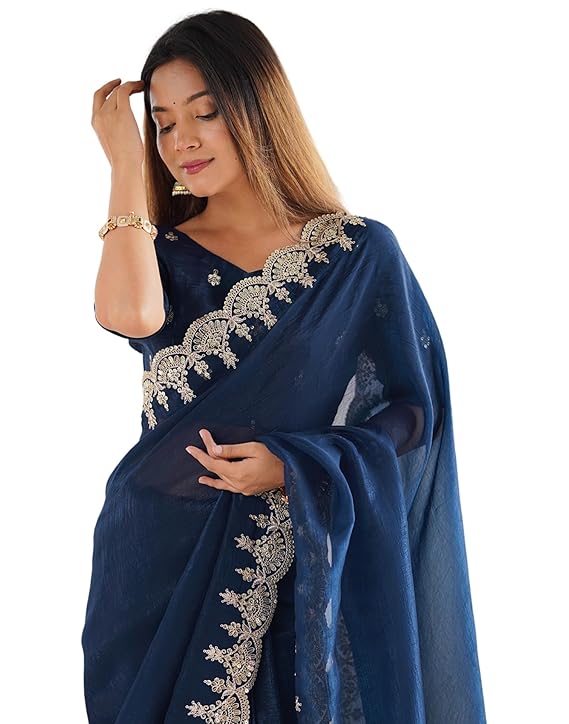 Women's Tissue Soft Silk Embroidered Saree With Unstitched Blouse