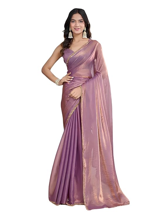 Women's Soft Zimmy Choo Fandy Silk Saree With Hand Work Lace Boarder & Comes With Unstitched Blouse Piece