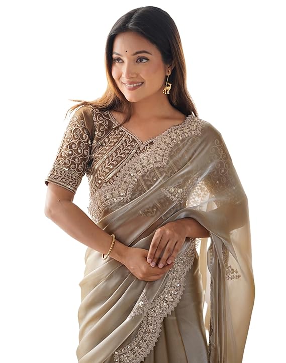 Women's Tissue Soft Silk Embroidered Saree With Unstitched Blouse