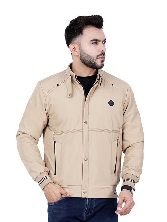 Full Sleeves Bomber Jacket for Men | TPU Men's Standing Collar Lightweight Winter Jacket, Regular Fit