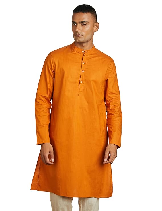 Symbol Men's 100% Cotton Solid Long Length Casual Kurta - Regular Fit