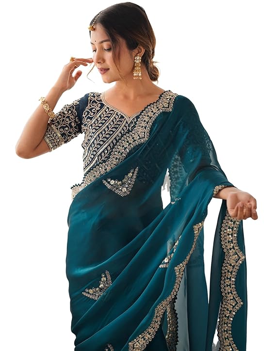 Women's Tissue Soft Silk Embroidered Saree With Unstitched Blouse