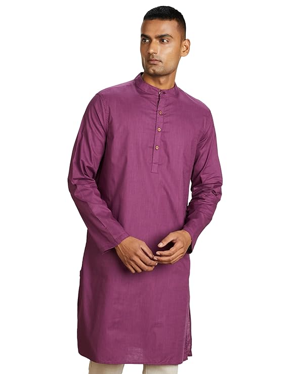 Symbol Men's 100% Cotton Solid Long Length Casual Kurta - Regular Fit