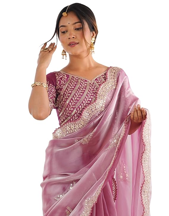 Women's Tissue Soft Silk Embroidered Saree With Unstitched Blouse