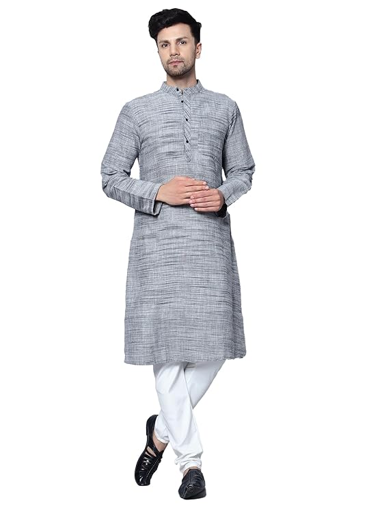 Men's Cotton Regular Textured Long Kurta Full Sleeves - Casual Ethnic Wear