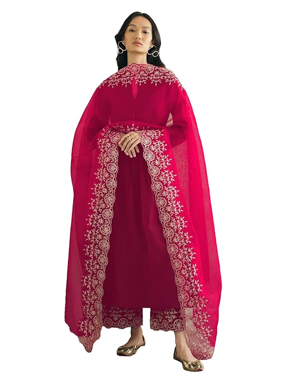 SheWill Blue Silk Blend Kurta Set with Zari and Thread Work Embroidery with Pant and Dupatta Traditional Ethnic Wear for Women